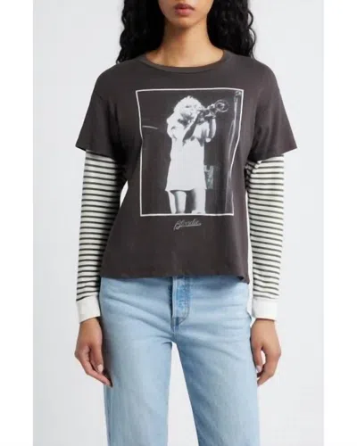 Daydreamer Blondie Debbie Trumpet Photo Crew Neck Tee In Washed Black In Multi