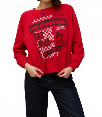 Daydreamer Blondie Self-titled Shrunken Raglan Sweatshirt In Ruby Red