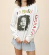 Daydreamer Bob Marley Catch A Fire Relaxed Long Sleeve Tee Shirt In White