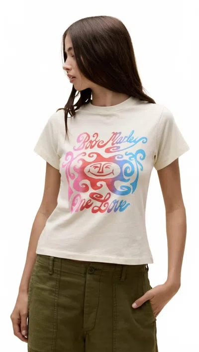 Daydreamer Bob Marley One Love Gradient Vintage Tee In White In Black