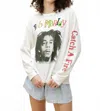 Daydreamer Bob Marley Catch A Fire Relaxed Long Sleeve Tee Shirt In White