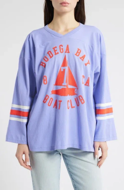 Daydreamer Bodega Bay Sailing Long Sleeve V-neck Graphic T-shirt In Purple Mist Combo