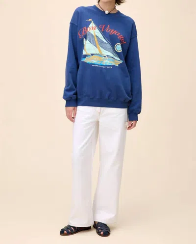 Daydreamer Bon Voyage Boyfriend Crew Sweatshirt In Washed Indigo In Multi