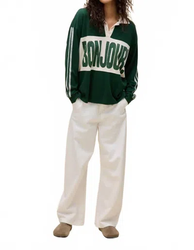 Daydreamer Bonjour! Rugby Long Sleeve Top In Green