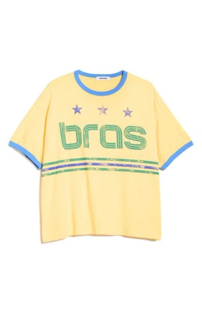 Daydreamer Brazil World Cup Graphic Cotton Ringer T-shirt In Yellow