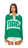Daydreamer Ciao Rugby Long Sleeve Top In Jade & White