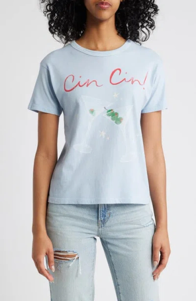 Daydreamer Cin Cin Cotton Graphic T-shirt In Powder Blue
