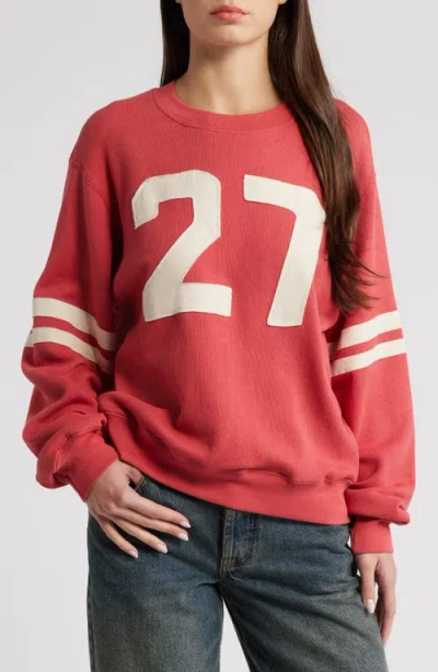 Daydreamer Cotton Blend Varsity Sweatshirt In Washed Scarlet