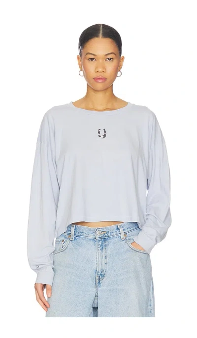 Daydreamer Cow Pattern Horseshoe Meet & Greet Long Sleeve Top In Blue