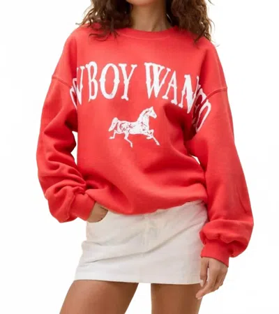 Daydreamer Cowboy Wanted Bf Crew Sweatshirt In Red