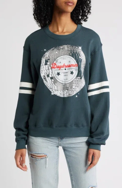Daydreamer Disco Ball Varsity Cotton Graphic Sweatshirt In Vintage Black