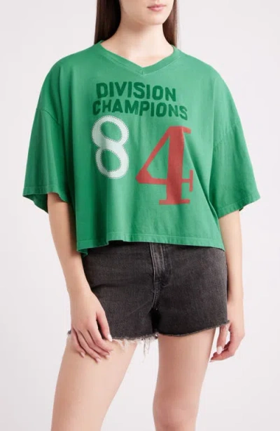 Daydreamer Division Champs V-neck Cropped Graphic T-shirt In Green