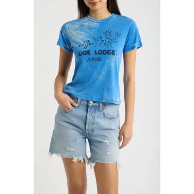 Daydreamer Doe Lodge Graphic Burnout Tee In Blue