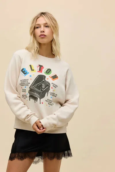 Daydreamer Elton John Rainbow Piano Vintage Raglan Sweatshirt In Dirty White In Multi