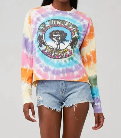 DAYDREAMER GRATEFUL DEAD TIE DYE LONG SLEEVE CROP TOP IN RAINBOW TIE DYE