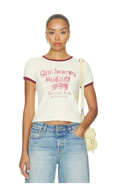Daydreamer Great Smoky Mtns Contrast Slim Ringer Tee In Pale Yellow Combo