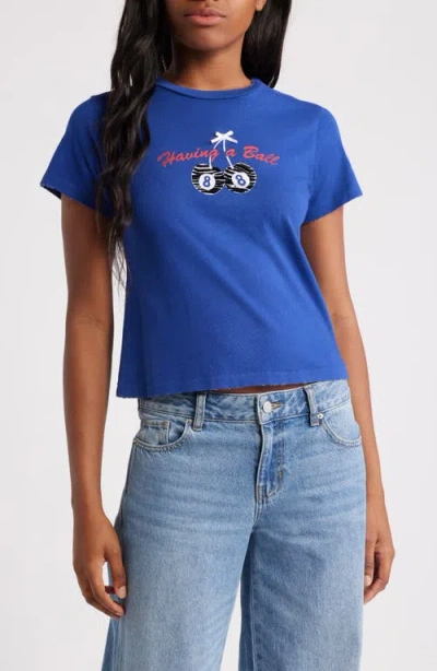 Daydreamer Having A Ball Cotton Graphic T-shirt In Blue Quartz