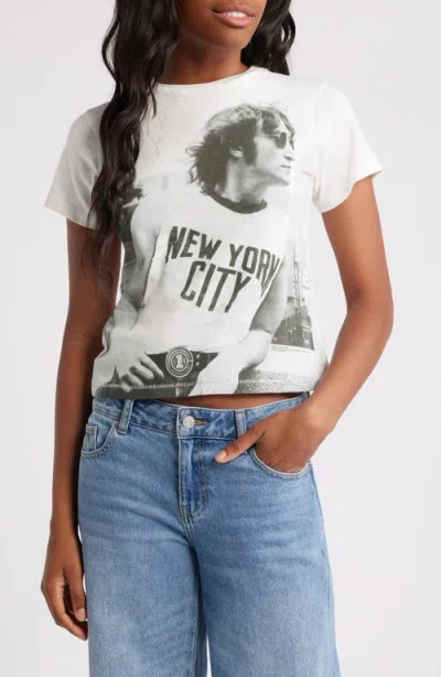 Daydreamer John Lennon Nyc Cotton Graphic T-shirt In Vintage White