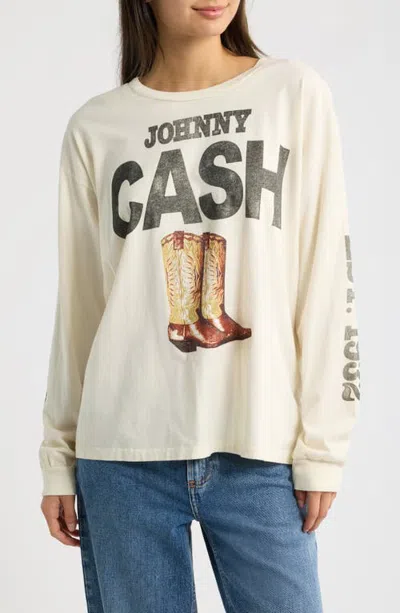 Daydreamer Johnny Cash 1932 Boots Long Sleeve Graphic Tee In Stone Vintage