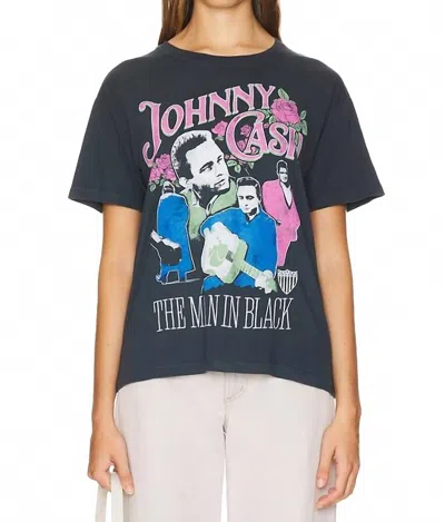 Daydreamer Johnny Cash A Man Comes Around Boyfriend Short Sleeve Top In Vintage Black
