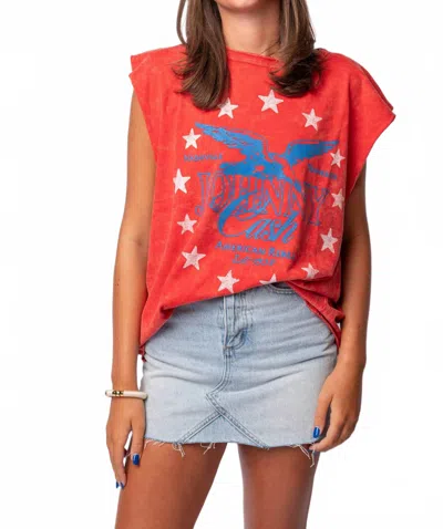 DAYDREAMER JOHNNY CASH MUSCLE TANK TOP IN RED ACID WASH