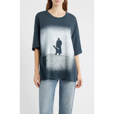 Daydreamer Johnny Cash Oversize Cotton Graphic T-shirt In Blue