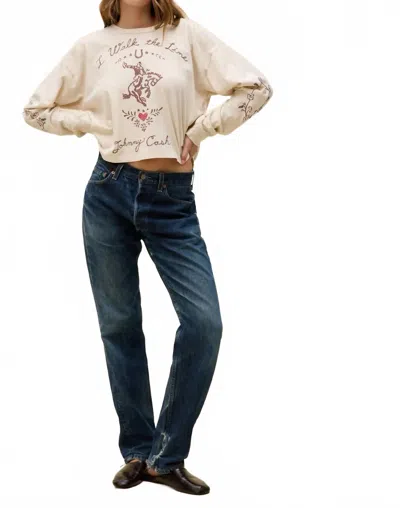 Daydreamer Johnny Cash Walk The Line Graphic Long Sleeve Tee In Grey In Neutral