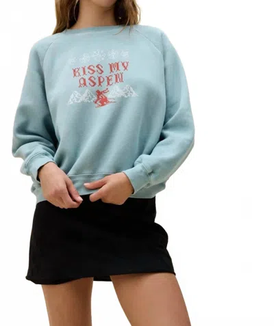 Daydreamer Kiss My Aspen Shrunken Raglan Sweatshirt In Blue
