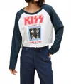 Daydreamer Kiss Tiger Stadium Raglan Long Sleeve Tee In Vintage White In Blue