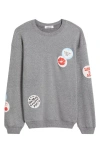 Daydreamer Love Patches Crewneck Cotton Sweatshirt In Heather Grey