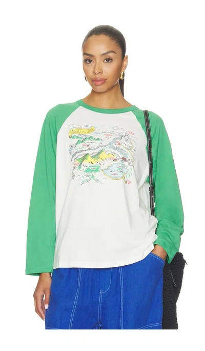 Daydreamer Map Of Nowhere Oversized Raglan Long Sleeve Top In Green Briar Combo