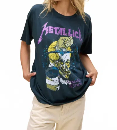 Daydreamer Metallica Damaged Justice Merch Tee In Vintage Black In Blue