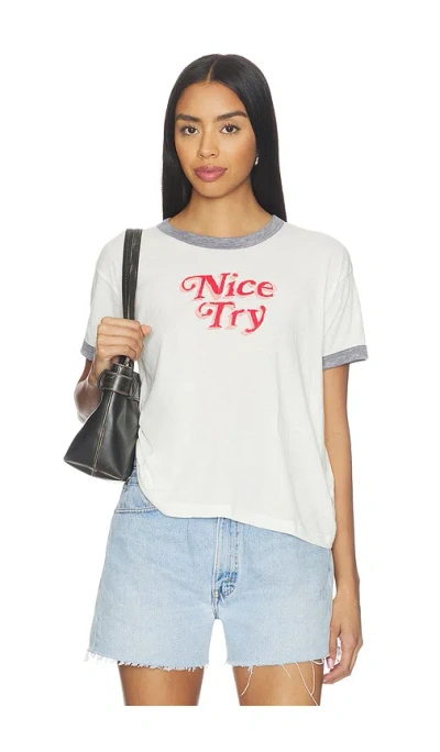 Daydreamer Nice Try Burnout Ringer Tee In White