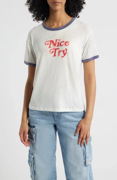 Daydreamer Nice Try Burnout Ringer T-shirt In White