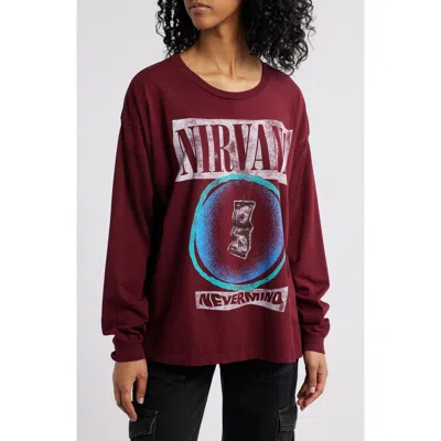 Daydreamer Nirvana Bait Long Sleeve Cotton Graphic T-shirt In Dark Cherry