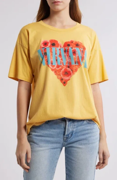 Daydreamer Nirvana Heart Shape Box Cotton Graphic T-shirt In Dusty Gold