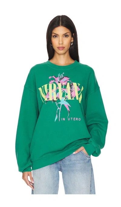 Daydreamer Nirvana Lilies Bf Crew Sweatshirt In 翠玉色