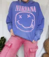 Daydreamer Nirvana Smiley Oversized Hoodie In Sun Faded Cobalt