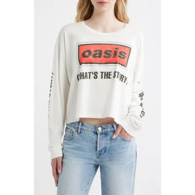 Daydreamer Oasis Long Sleeve Crop Graphic T-shirt In White