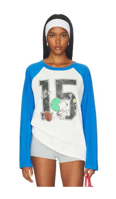 Daydreamer Peanuts Go For It Oversized Raglan Long Sleeve Tee In Blue