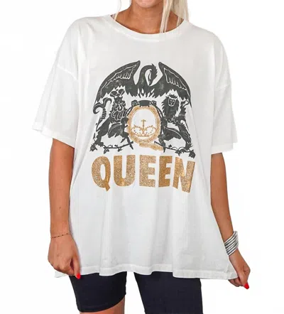 Daydreamer Queen Glitter Crest Tee In Vintage White