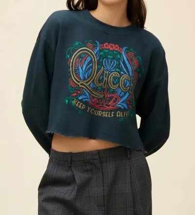 Daydreamer Queen Keep Yourself Alive Cut Off Sweatshirt In Vintage Black