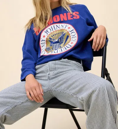 Daydreamer Ramones Gold Seal Reverse Raglan Sweatshirt In Blue Quartz