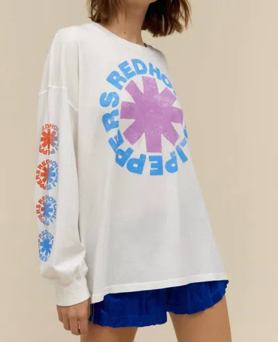 Daydreamer Red Hot Chili Peppers Asterisk Collage Os Long Sleeve Tee Top In Vintage White