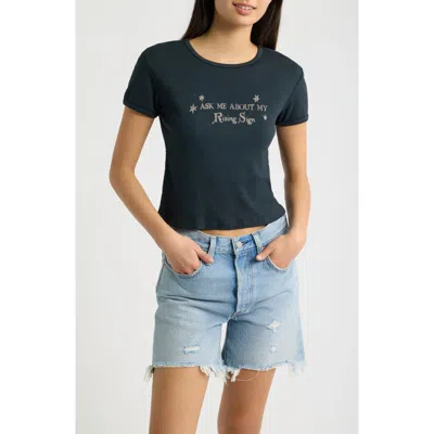 Daydreamer Rising Sign Slim Graphic Ringer Tee In Vintage Black