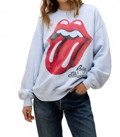 Daydreamer Rolling Stones Big Tongue '89 Oversized Crew Sweatshirt In Light Dusk In Blue