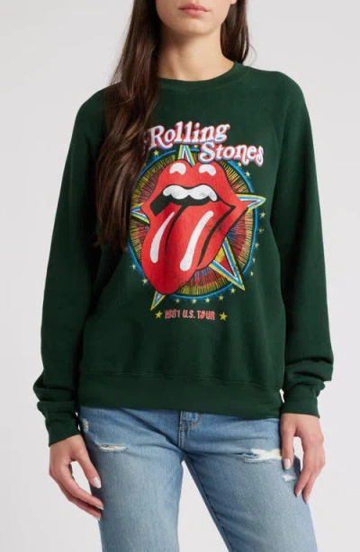 Daydreamer Rolling Stones Fleece Graphic Sweatshirt In Vintage Green
