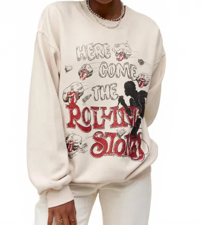 Daydreamer Rolling Stones Here Comes The Stones Sweatshirt In Dirty White In Gold