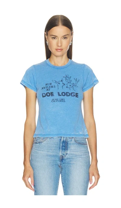 Daydreamer Rub Antlers Burnout Vintage Tee In Azure Blue