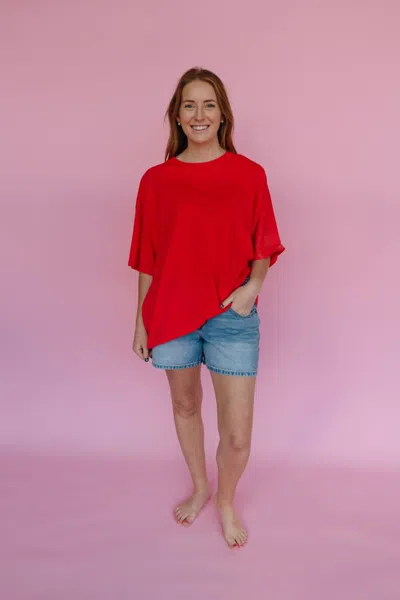 Daydreamer Solid Oversized Fit Tee In Red In Transparent